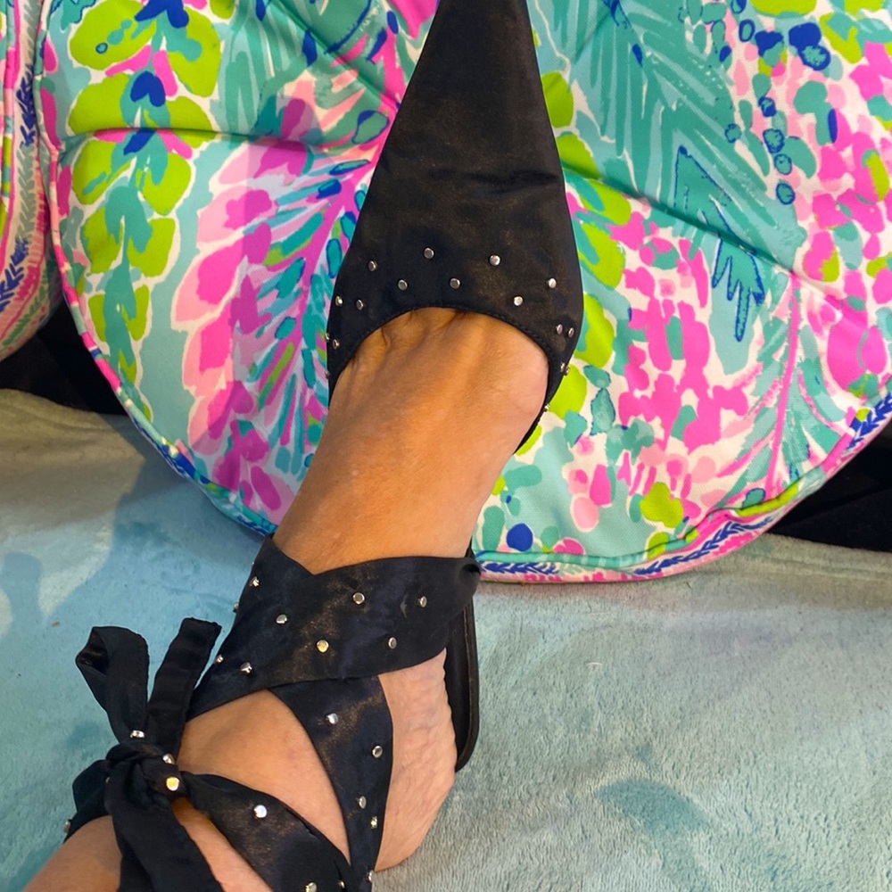 Wild Rose black ankle wrap ties with silver brads